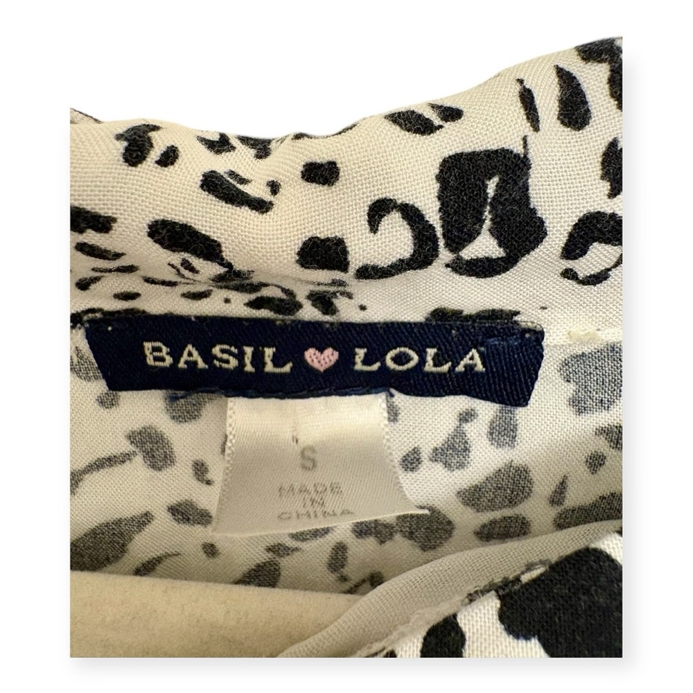 Basil & Lola Black White Leopard Print Tie Front Blouse Retro Y2K Top Small - Picture 2 of 4
